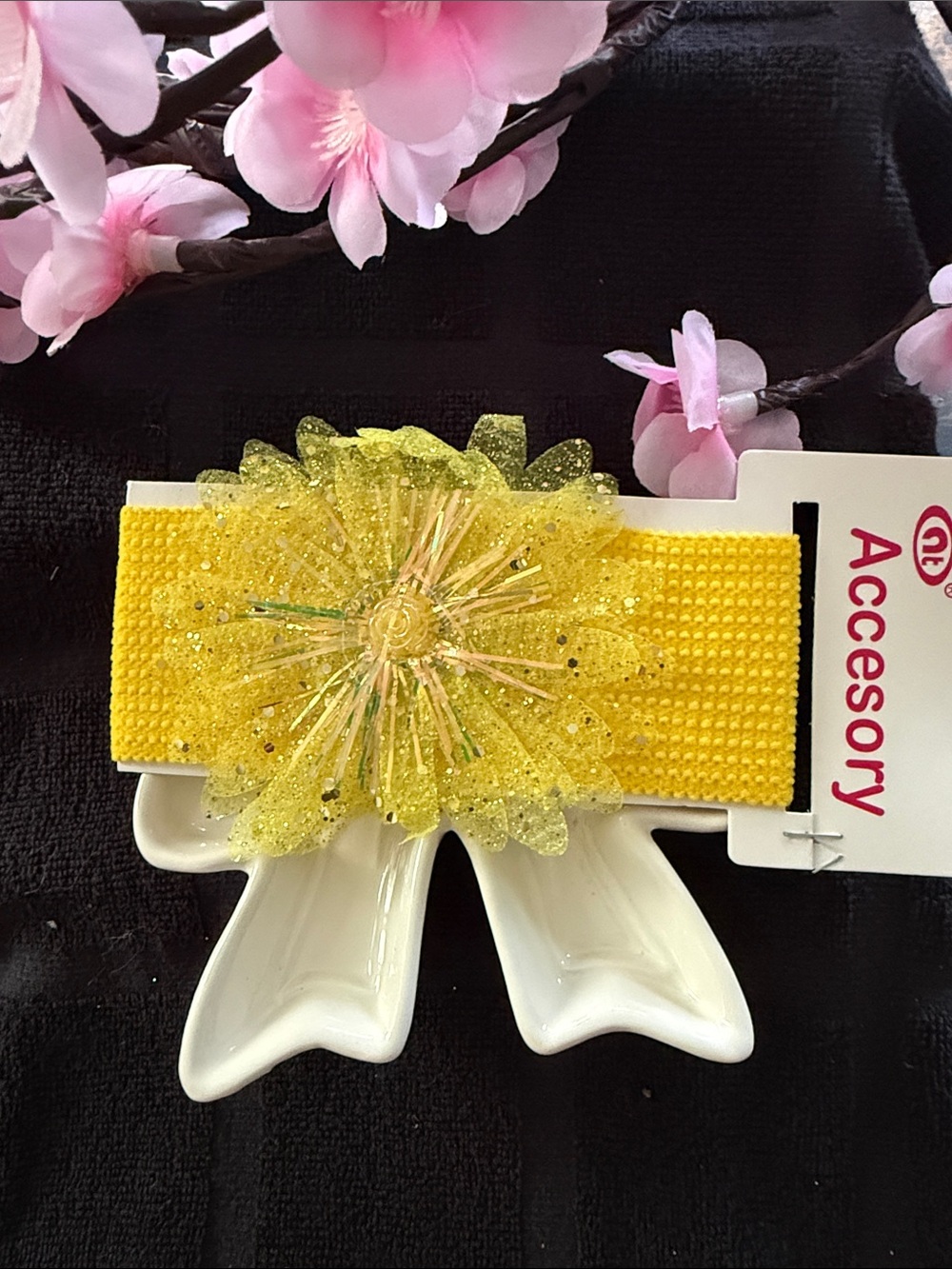Kids Yellow Glitter Flower Headband - Accessory